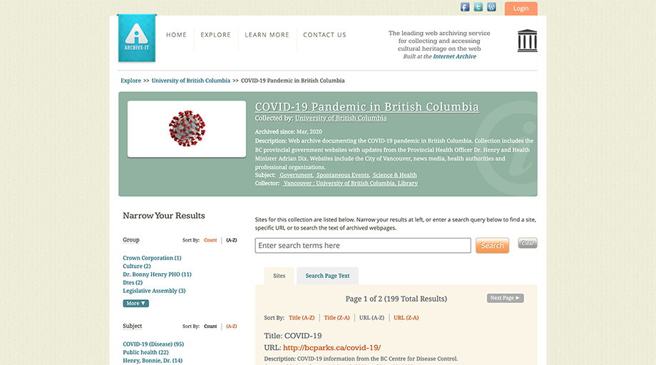 UBC Library Digital Initiatives creates COVID-19 web archives to